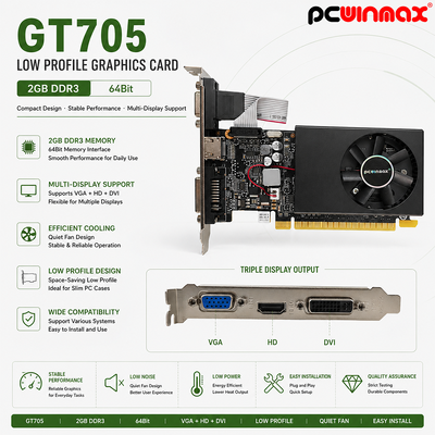 PCWINMAX GT 705 2GB 64Bit GDDR3 Hình ảnh đơn VGA DVI HD GPU cho máy tính để bàn