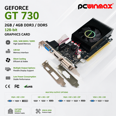 PCWINMAX Geforce GT 730 2GB 4GB DDR3 DDR5 64 Bit Thẻ đồ họa HD+HD+DP Cổng Thẻ video thấp cho PC