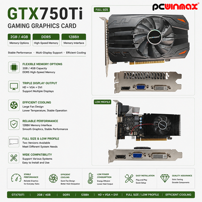 PCWINMAX Geforce GTX 750TI 4GB VGA DVI HD Single Fan Game Desktop Thẻ đồ họa