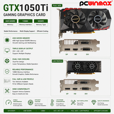 PCWINMAX GeForce GTX 1050 Ti Thẻ đồ họa 4GB DDR5 128 Bit Cây quạt kép 650MHz 1800MHz Tần số 1050Ti GPU máy tính để bàn