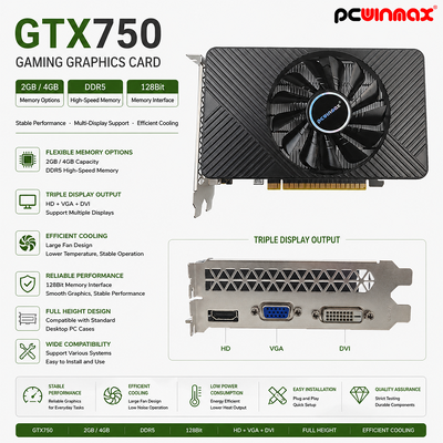 PCWINMAX Geforce GTX 750 4GB Thẻ đồ họa DDR5 128Bit DP HD DVI Khả năng ra PCIe x16 Thẻ đồ họa