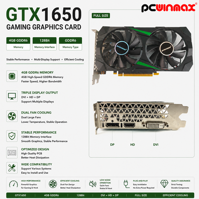 PCWINMAX GeForce GTX 1650 4GB GDRR6 128Bit HD DP DVI Output Hỗ trợ DirectX 12 VR Ready OC Thẻ đồ họa