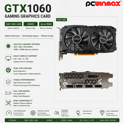 PCWINMAX OEM GeForce GTX 1060 5GB GDDR5 Thẻ đồ họa chơi game 160bit Fan kép với Thẻ video đầu ra HD DP DVI