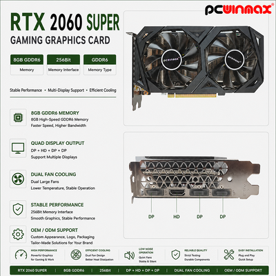 PCWINMAX Card đồ họa RTX 2060 Super 8GB GDDR6 256Bit Dual-Fan GPU HD + 3DP Ray Tracing cho PC chơi game OEM Bán buôn