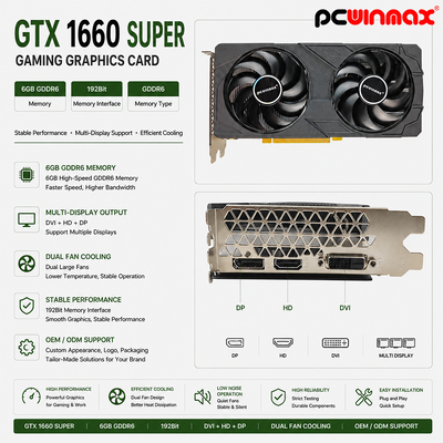 PCWINMAX GeForce GTX 1660 Thẻ đồ họa siêu, 6GB GDDR6 GPU PC chơi game 192bit Thẻ video PCIe 3.0 x16 1660S Thẻ chơi game