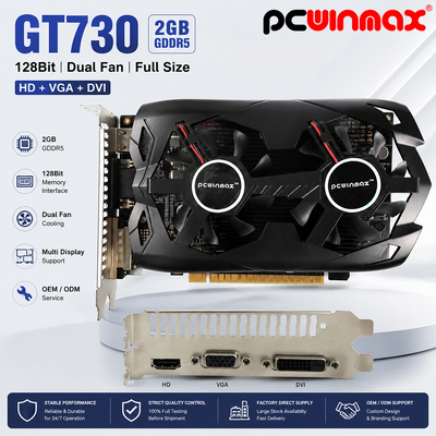 PCWINMAX Geforce GT 730 2GB DDR5 128 Bit Full Size GK108 VGA + HD + DVI Giao diện Ống chơi game
