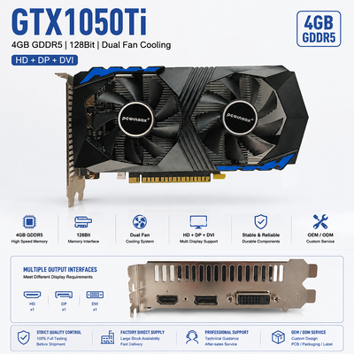 PCWINMAX bán buôn GTX 1050 Ti 4GB 128Bit Thẻ đồ họa GDDR5 GPU năng lượng thấp với đầu ra HD DP DVI cho máy tính để bàn
